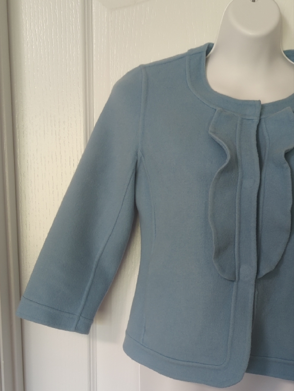 Talbots Light Blue Ruffle-Front Cropped Jacket - Picture 2 of 12